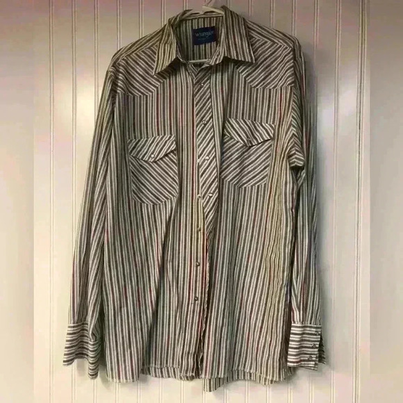Wrangler Vintage Pearl Snap Button Down Shirt Long Sleeve Stripe Western READ - Picture 1 of 3